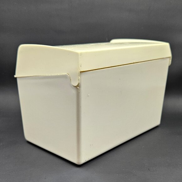 VTG 1970s Retro Flowers Beige Plastic Flip top Recipe Card Box ✨HP✨ - Picture 3 of 7